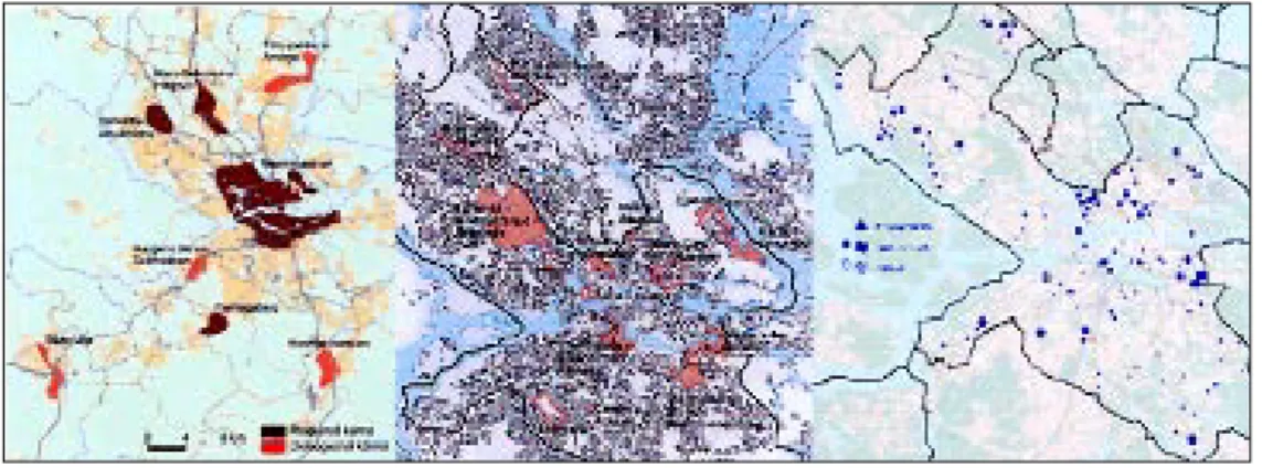 Fig 1. Development areas in the Regional plan, the City plan and Local plans