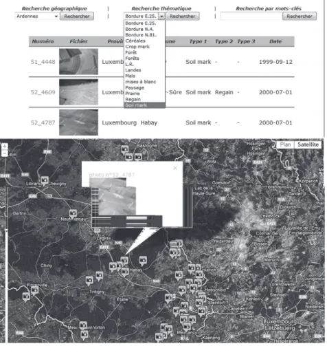 Fig. 1 : Module de recherche par mots-clés (en haut) et par navigation cartogra- cartogra-phique (en bas).