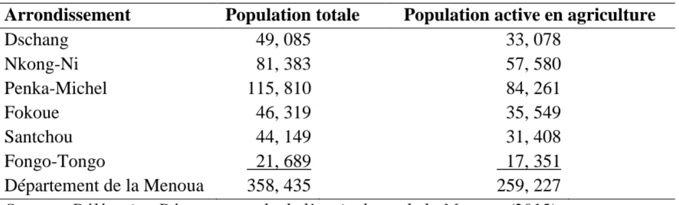 Tableau  1.  La  population  totale  et  active  en  agriculture  pour  chaque  arrondissement  étudié 