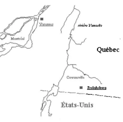 Figure 3.1  Localisation des sites expérimentaux de Frelighsburg et de Varennes. 