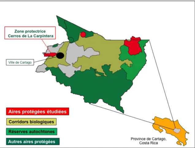 Figure 3-5 Localisation de la Zone protectrice   Cerros de La Carpintera au Costa Rica 