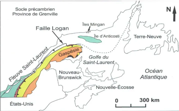 Figure 7: Localisation de l'Île d'Anticosti et les failles 