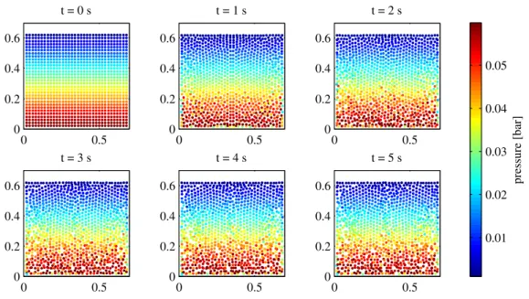 Figure 1: Even if initially the pressure is hydrostatic, it is becoming less uniform with time