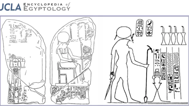 Figure 7. Top: The so-called “Paris block” (Louvre  E 13482ter) from Karnak. Depicted in close-up  bottom left and bottom right