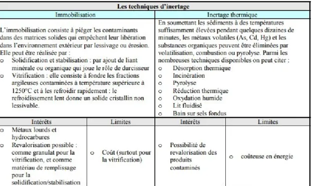 Figure 2 : : Différentes techniques d'inertage (Agostini, 2006). 