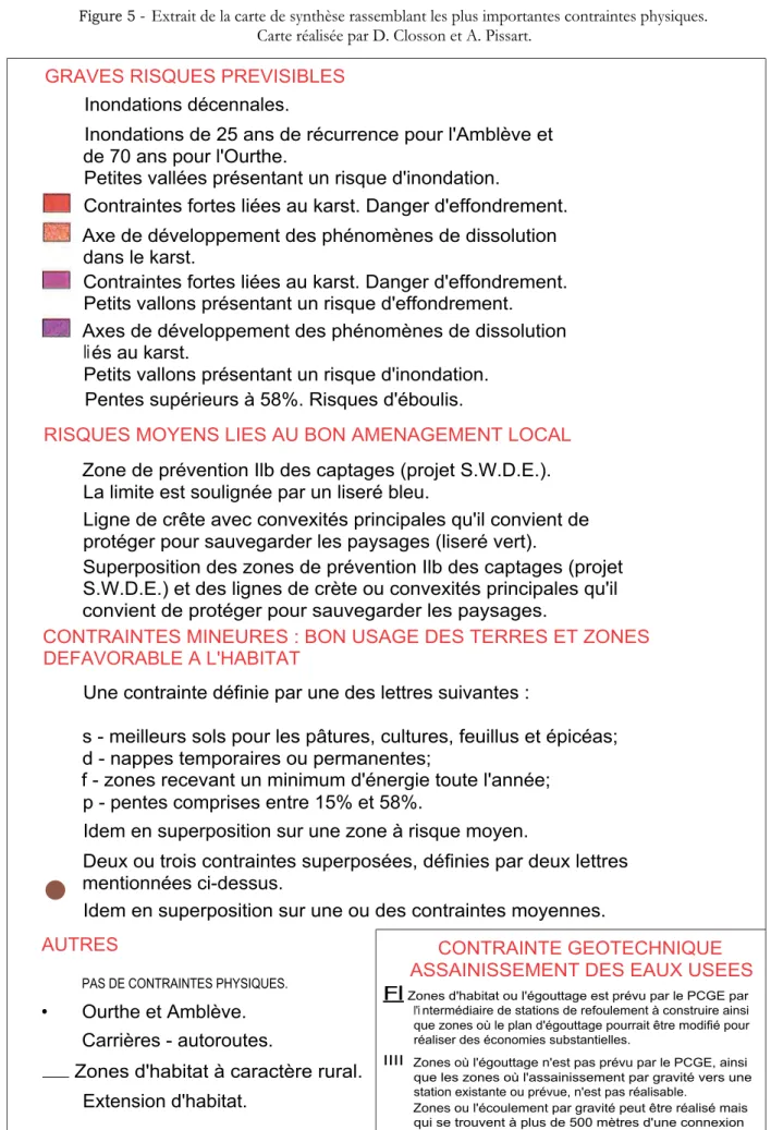 Figure 5 -  Extrait de la carte de synthèse rassemblant les plus importantes contraintes physiques