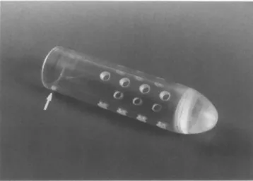 FIG. 1. Rigid vaginal mold (diameter 3.5 cm, length 10 or 12 cm). The holes allow the drainage of vaginal exudations.