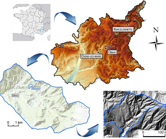 Figure 5: Situation géographique du site d'étude de Draix et du Moulin 
