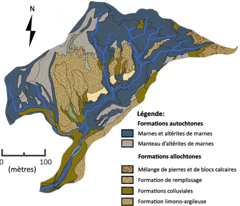 Figure 7: Carte des formations superficielles du bassin versant du Moulin (ULP modifié) 