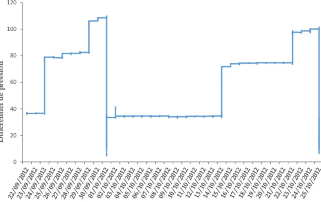 Figure 19: Représentation graphique du remplissage de la trappe lors de la période du 22/09 au 25/10/2012 