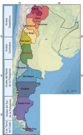 Figure 4:Liste des provinces andines d'Argentine  (adaptée depuis site web ING - 