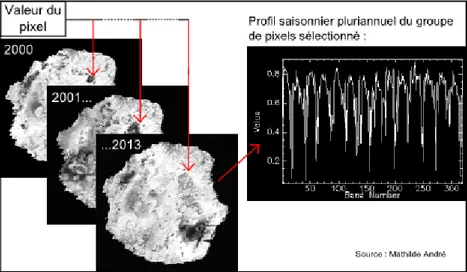 Figure 7 : Création d’une série temporelle d’images MODIS pour la période de 2000 à 2013