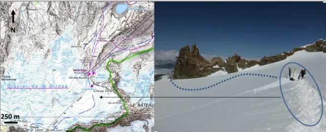 Figure 2.4: localisation du site de mesure, La Grave_Glacier de la Girose le 23 mars 2015 (Source :  Géoportail, T.Pilloix) 
