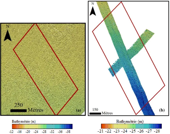 Figure 8 : Carte bathymétrique de la zone A en (a) 2011 et (b) 2014.      