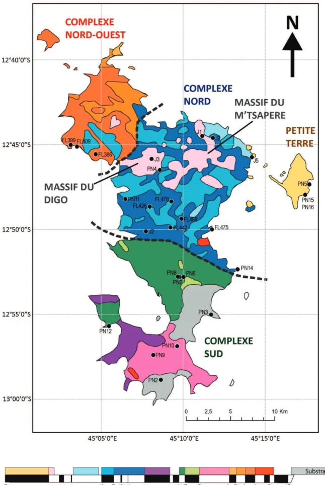 Figure 5 : Modèle volcano-structural de l’île de Mayotte modifié d’après Nehlig et al