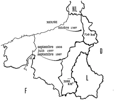 Fig. 2 Zones et dates des campagnes de vaccination antirabique du  renard menées en Belgique en 1986 et 1987