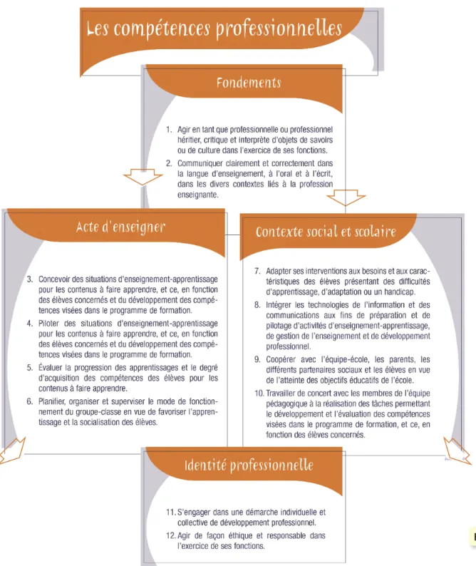 Figure 2.4. Les douze compétences professionnelles en enseignement primaire et secondaire 