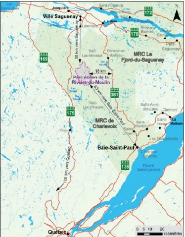 Figure 3.4 Carte de localisation du projet de parc éolien Rivière-du-Moulin (tiré de : EDF EN Canada inc., 2012d)  3.2.2  Milieux paysagers récepteurs 