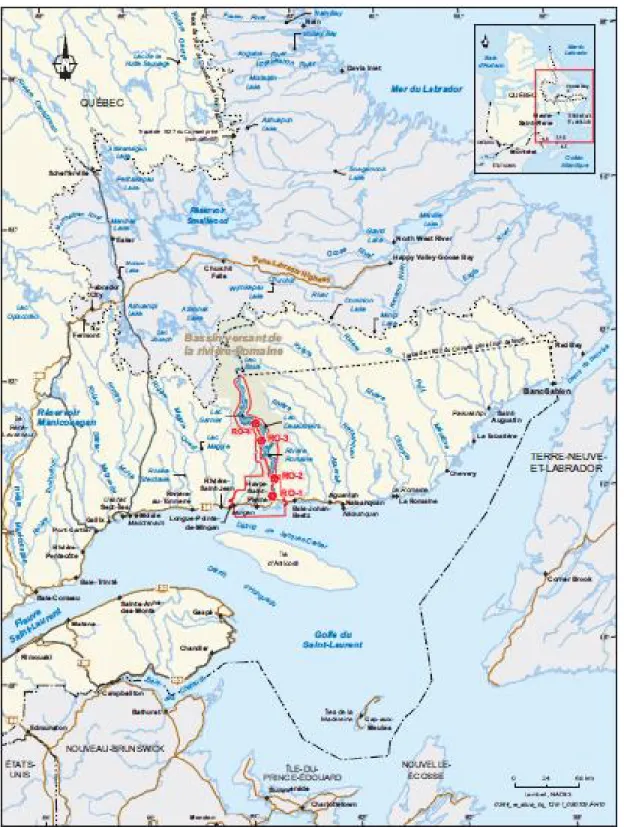 Figure 1-1: La carte régionale et le site du projet de la Romaine, (tirée du site électronique d’Hydro-Québec)