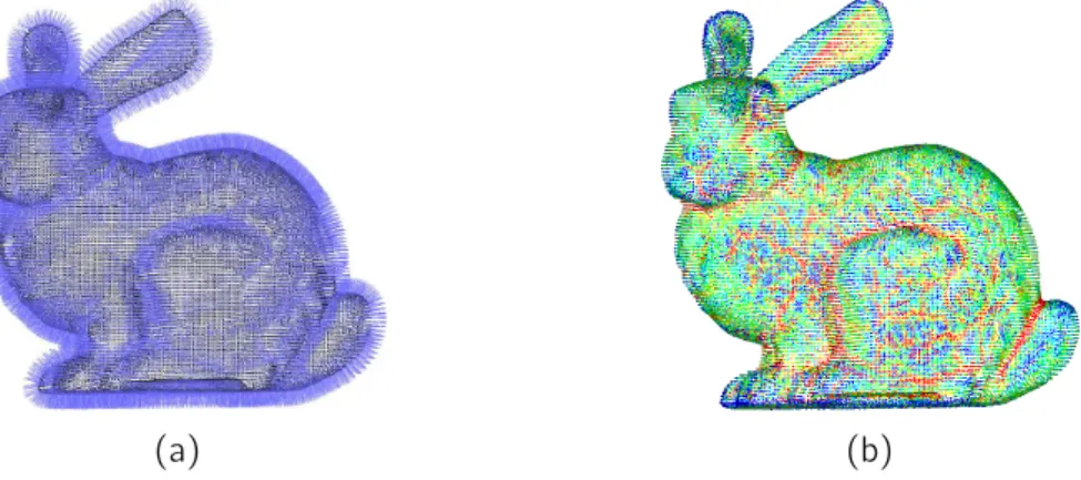 Figure II.13. – Estimation of normal vectors and mean curvature on the Stanford bunny model.