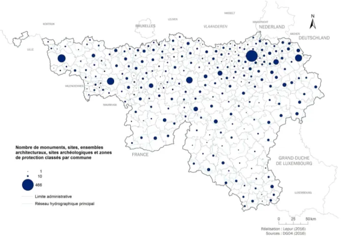 Figure 4. Nombre de biens classés par commune – Source : DGO4 (2016) 