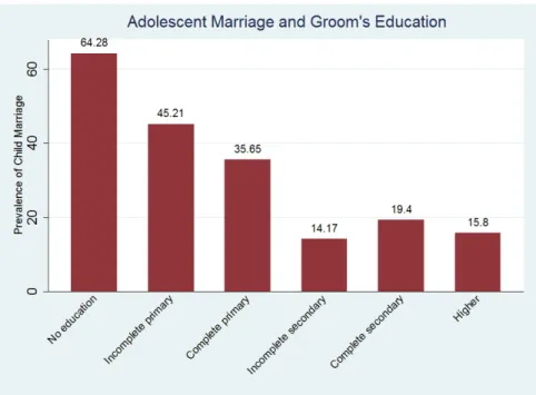 Figure 2.3: Proportion of men married to adolescent girls by education among men whose age at marriage was 30 or higher in Nigeria