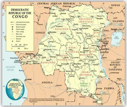 Figure 1. Carte de la République Démocratique du Congo et pays limitrophes (RDC, 2006)