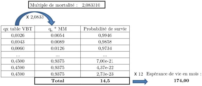 Table 3.2 – Calcul du multiple de mortalité