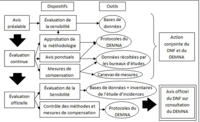 Figure 7. Architecture de l’évaluation d’un projet éolien par les administrations expertes    (DEMNA et DNF)
