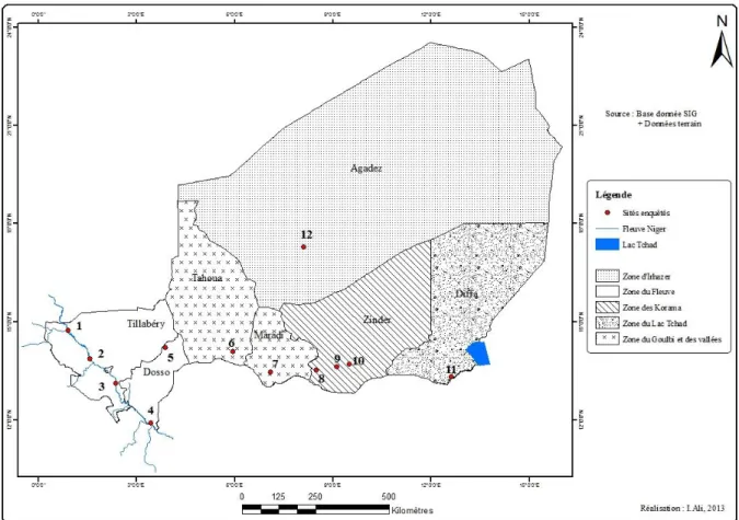 Figure  1 :  Localisation  des  zones  de  culture  de  l’oignon  du  Niger  et  des  sites  de  collectes  des  semences 