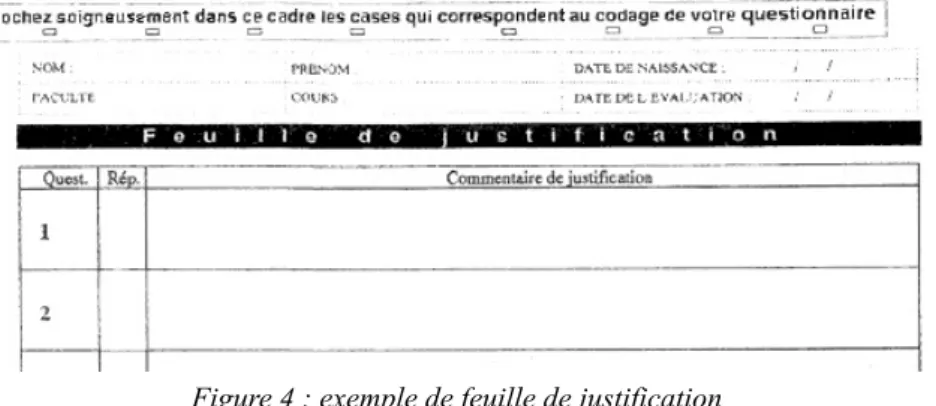 Figure 4 : exemple de feuille de justification
