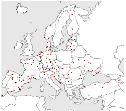 Figure 5.1 – Les 168 stations répondant à nos exigences, parmi les quelque 2000 stations disponibles.