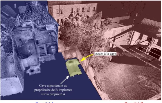 Figure 2 : Nuage de points 3D illustrant la présence d'une cave empiétant sur la propriété d'autrui