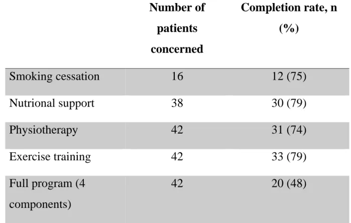 Table 2. Completion rate for each component of the program