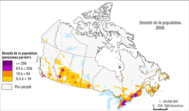 Figure 5 : Densité de population au Canada [99] 