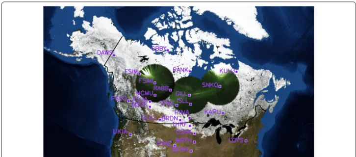 Fig. 1  Locations of the ground magnetometers from the CARISMA, THEMIS, CANMOS and McMAC magnetometer chains (for details see text)