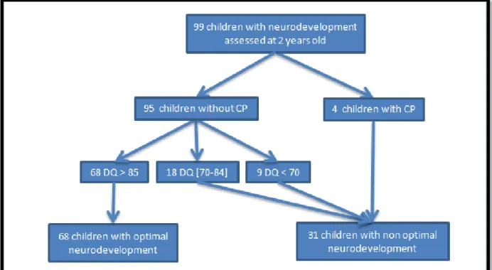 Figure 2- Follow-up at 2 years old. DQ: Developmental Quotient at Revisited Brunet-Lézine  test