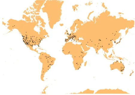 Figure 3: Locations of the study areas of the studies reviewed 