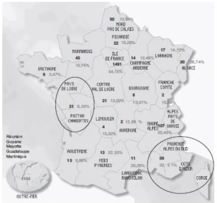 Figure 8 : Répartition des SDM en France métropolitaine à la naissance 