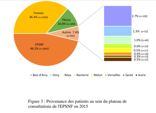 Figure 3 : Provenance des patients au sein du plateau de  consultations de l'EPSNF en 2015