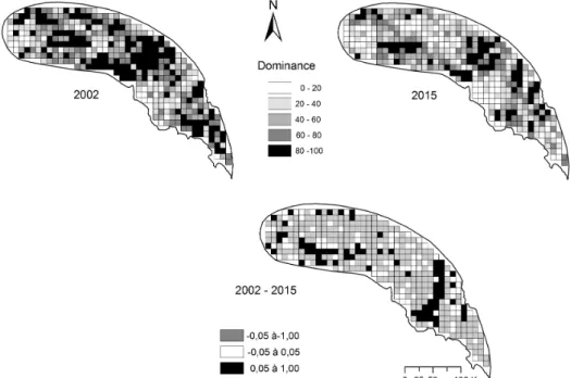 Figure 6 : Evolution de l’indice de dominance des forêts entre 2002 et 201 5 en pourcentage