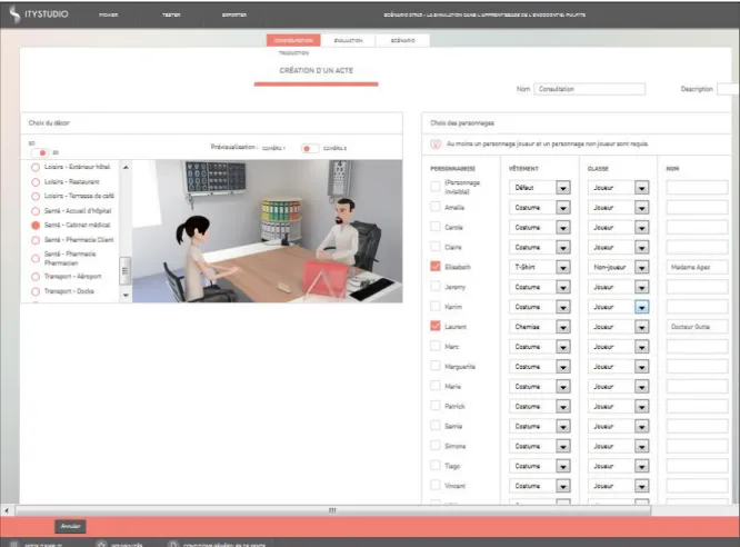 Fig. 24 : Configuration du projet : choix du décor et des personnages sur ITyStudio ®