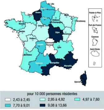 Figure 2. Taux standardisé du recours à la chirurgie bariatrique en France métropolitaine en 2016    (6)