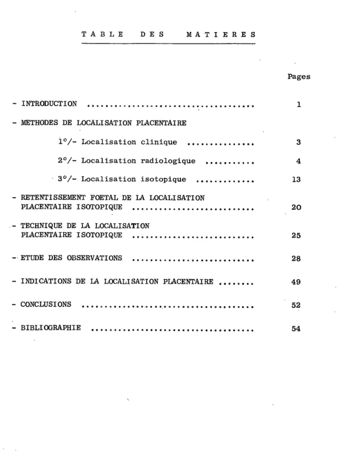 TABLE  DE  S  MATIERES 
