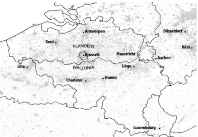 Figure 1: Location of main cities in Belgium and neighboring  countries (from EAA, 2006)