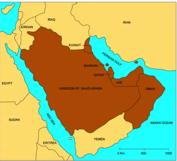 Fig 1.1: GCC countries, Yemen not being part of the council 