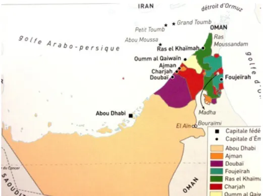 Fig 1.7: The seven emirates constituting the United Arab Emirates. (Source: 