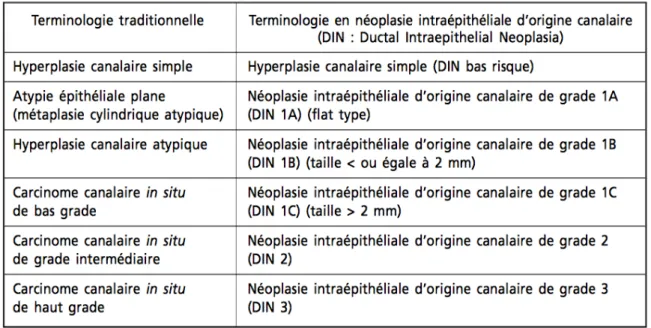 Tableau 1 : Classification OMS: le concept de néoplasie ductale intraépithéliale 