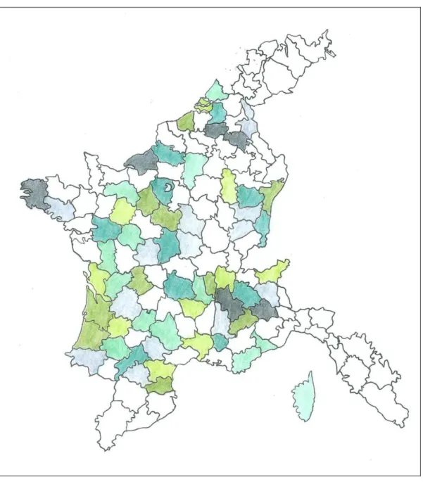 Figure 2 :  Répartition du nombre d’accouchements par département en l’an XIV