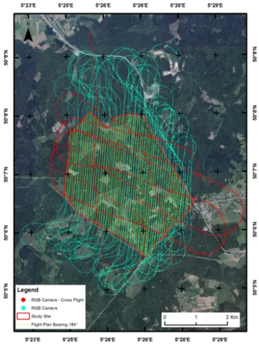 Figure 7. Effective flight plan (15th November 2018). The points locate the centers of the RGB images  (Nikon D850)